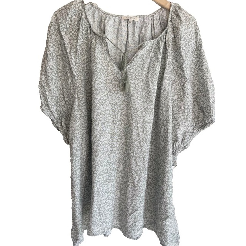 NWT ANGELS Womens Top Blouse Shirt Green/White Small Floral - 3X